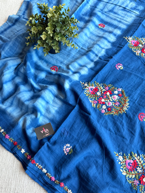 Hand emb mul cotton shibori saree