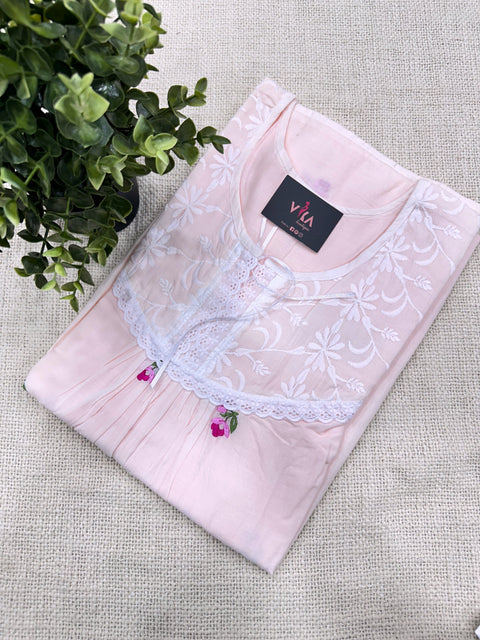 Embroidery soft cotton nighty - Peach