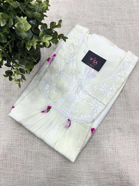 Embroidery soft cotton nighty - Yellow