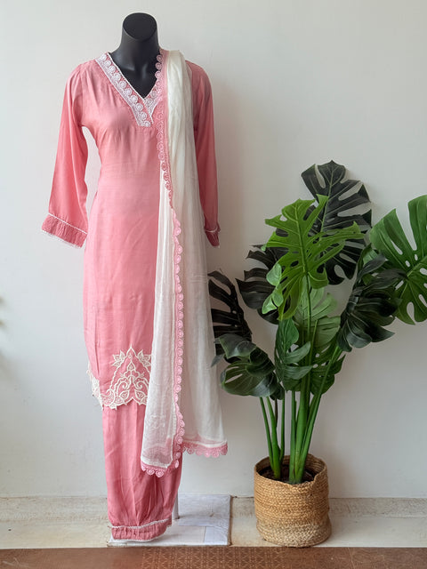 V neck plain muslin kurta pant set