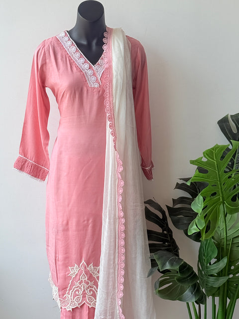 V neck plain muslin kurta pant set