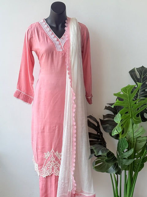 V neck plain muslin kurta pant set