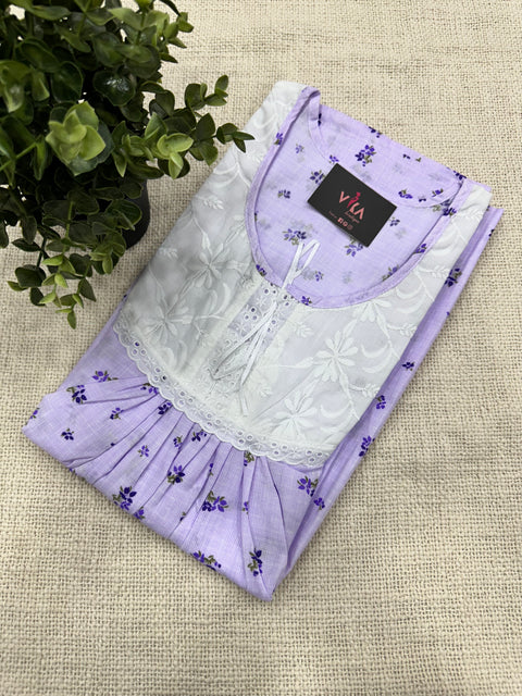 Printed poly cotton Nighty - Violet