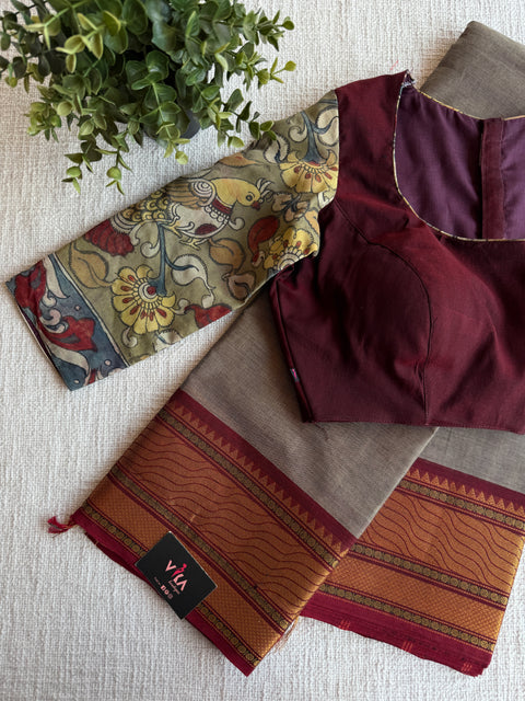 Cotton saree with Ready blouse - size 36