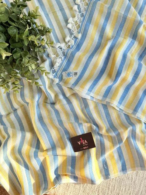 Self striped handloom cotton saree