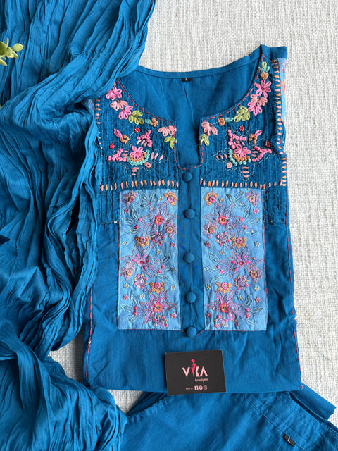 Neck hand emb work cotton suit set