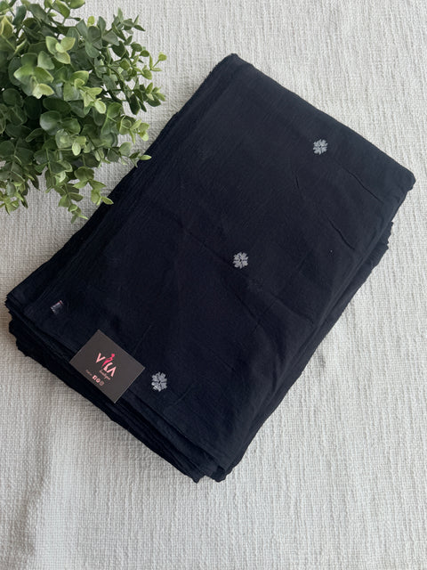Black with white flower pure Jamdhani fabric