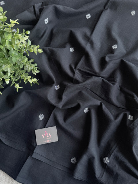 Black with white flower pure Jamdhani fabric