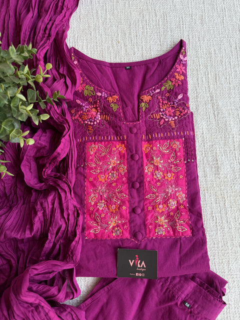 Neck hand emb work cotton suit set