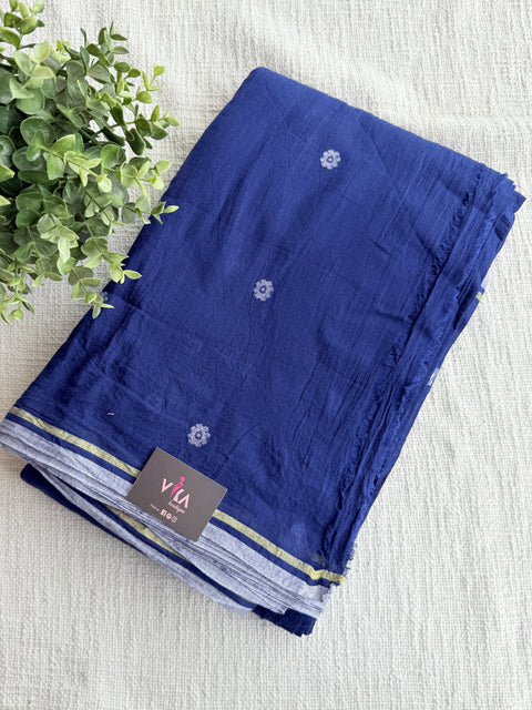 Indigo flower motif pure Jamdhani fabric
