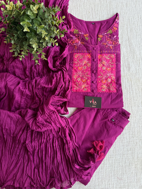 Neck hand emb work cotton suit set