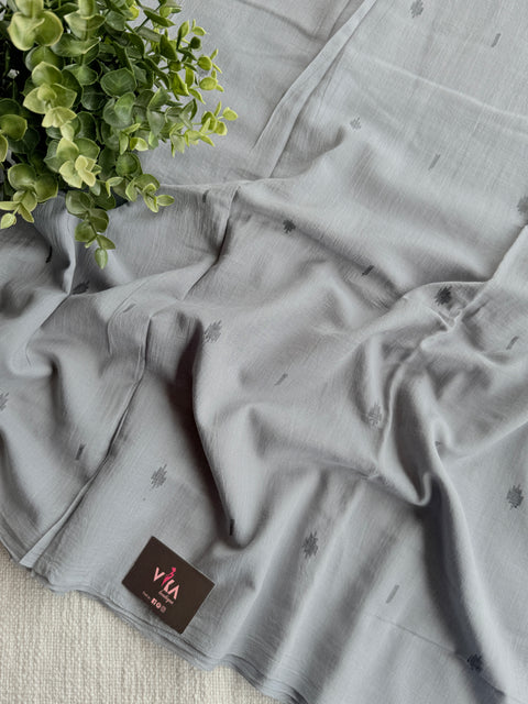 Grey with black pure Jamdhani fabric