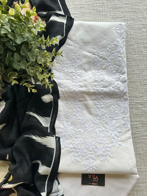 White/Black combo cotton suit set