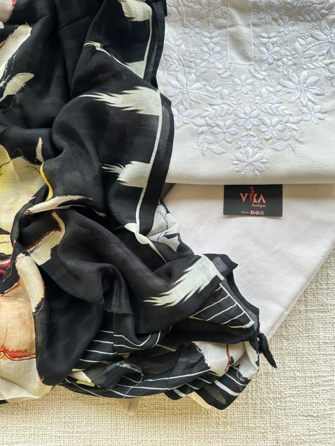 White/Black combo cotton suit set
