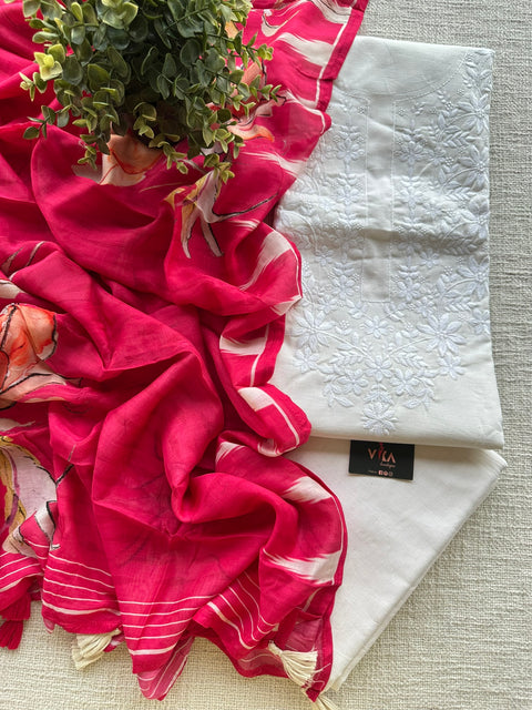 White/Pink combo cotton suit set