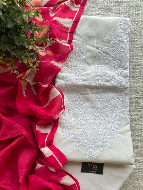 White/Pink combo cotton suit set