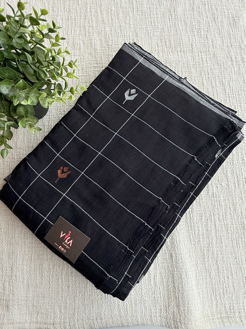 Black checked pure Jamdhani fabric