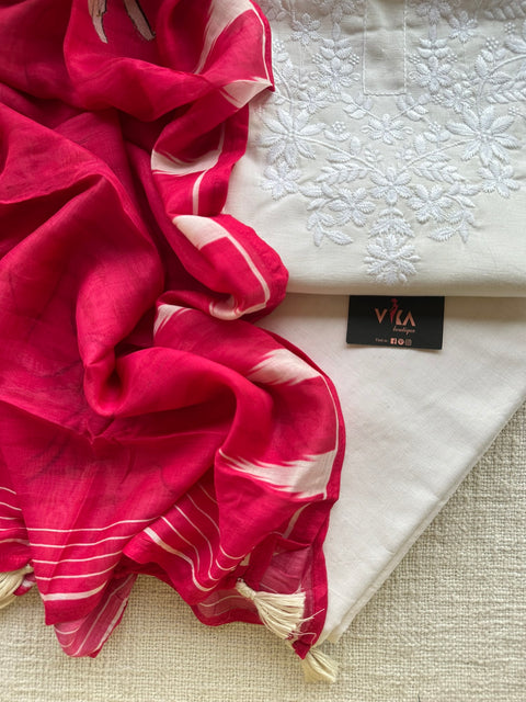 White/Pink combo cotton suit set