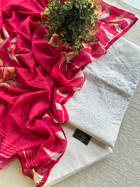 White/Pink combo cotton suit set
