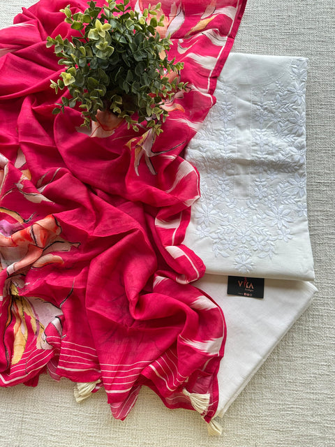 White/Pink combo cotton suit set