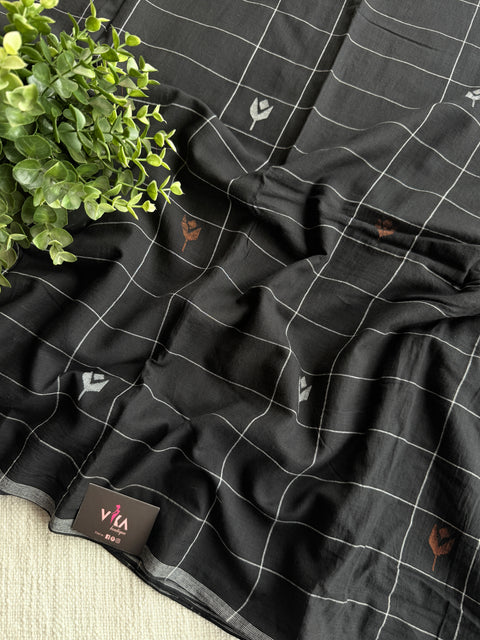 Black checked pure Jamdhani fabric