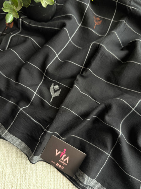 Black checked pure Jamdhani fabric