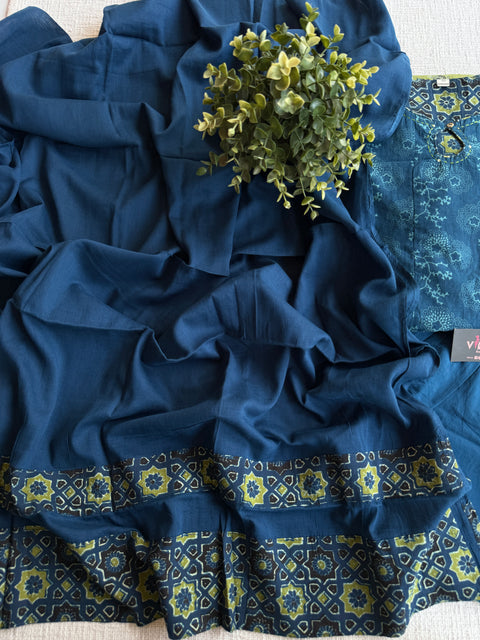Ajrakh printed anarkali cotton suit set