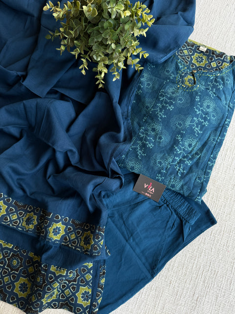 Ajrakh printed anarkali cotton suit set