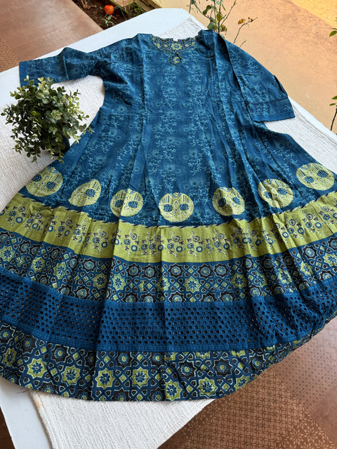 Ajrakh printed anarkali cotton suit set