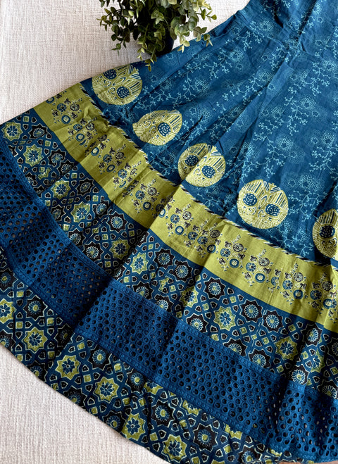 Ajrakh printed anarkali cotton suit set