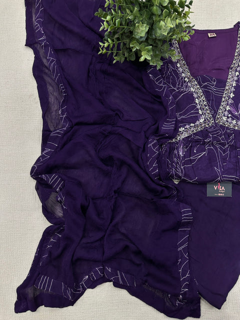 Dark purple alia cut ready suit set