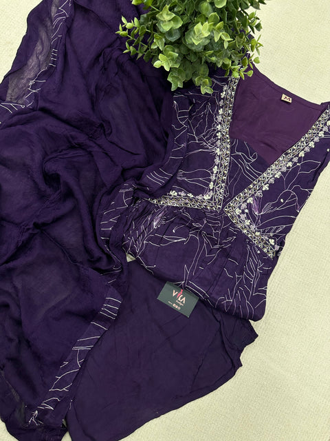 Dark purple alia cut ready suit set
