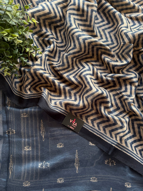 Zigzag Printed linen cotton saree