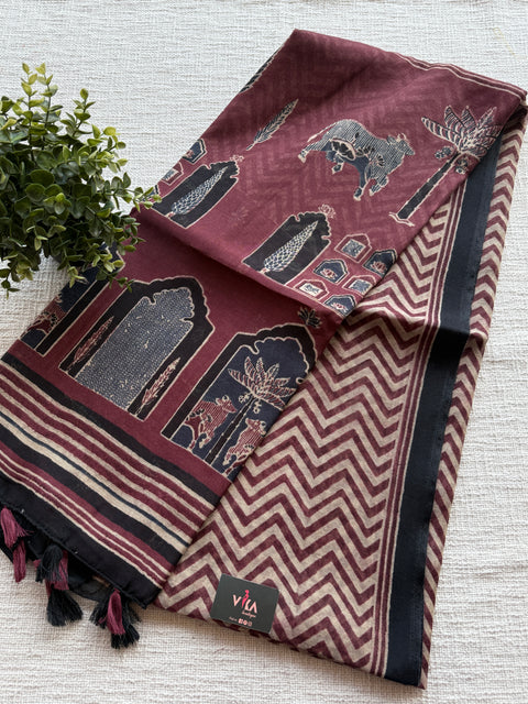 Zigzag Printed linen cotton saree