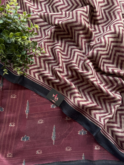 Zigzag Printed linen cotton saree