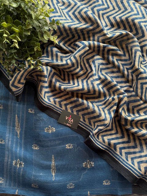 Zigzag Printed linen cotton saree