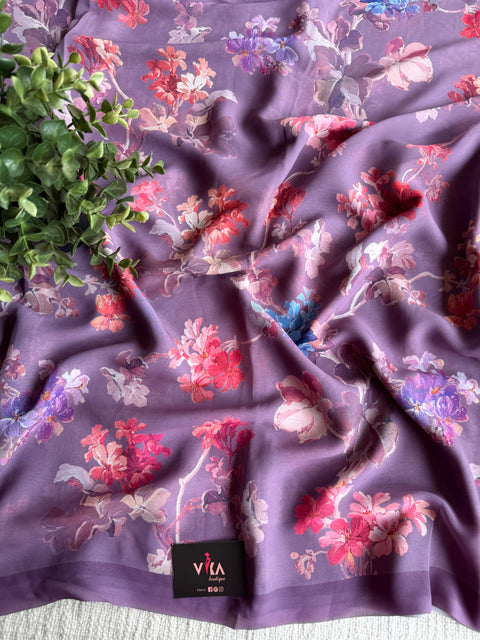 Floral printed georgette saree