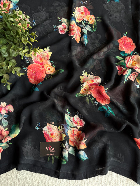 Floral printed georgette saree