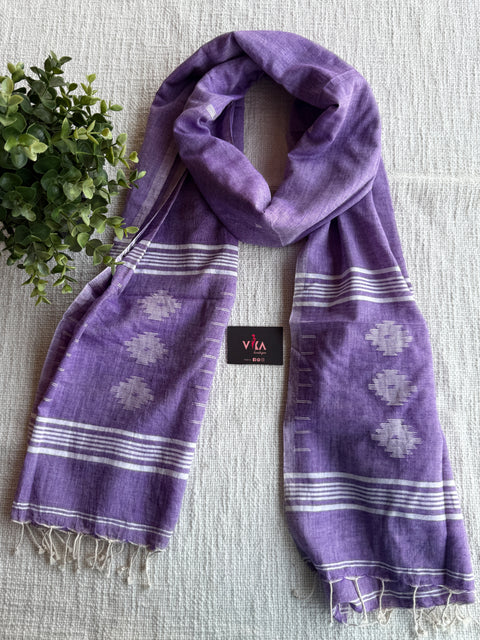Jamdani Handloom Cotton Stole with Tassels