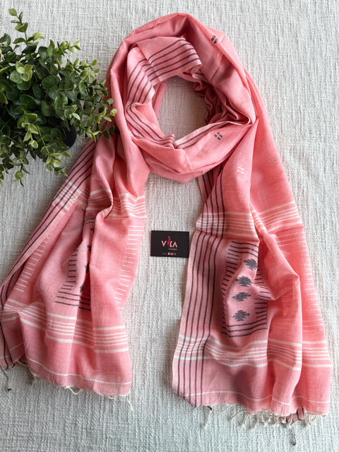 Jamdani Handloom Cotton Stole with Tassels