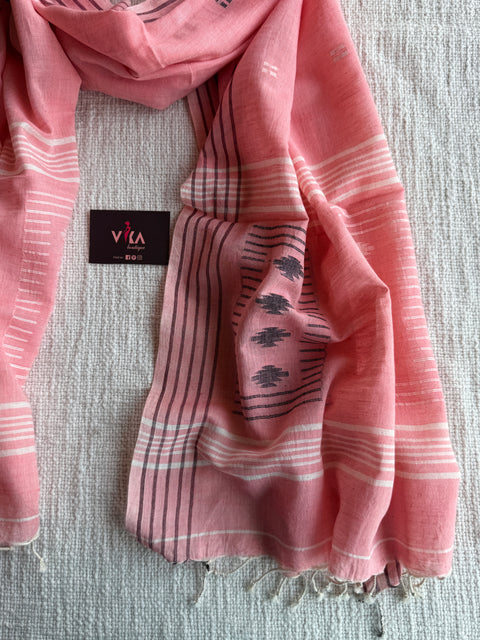Jamdani Handloom Cotton Stole with Tassels