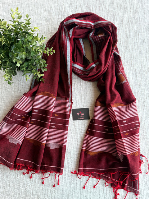 Jamdani Handloom Cotton Stole with Tassels