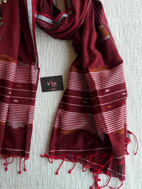 Jamdani Handloom Cotton Stole with Tassels