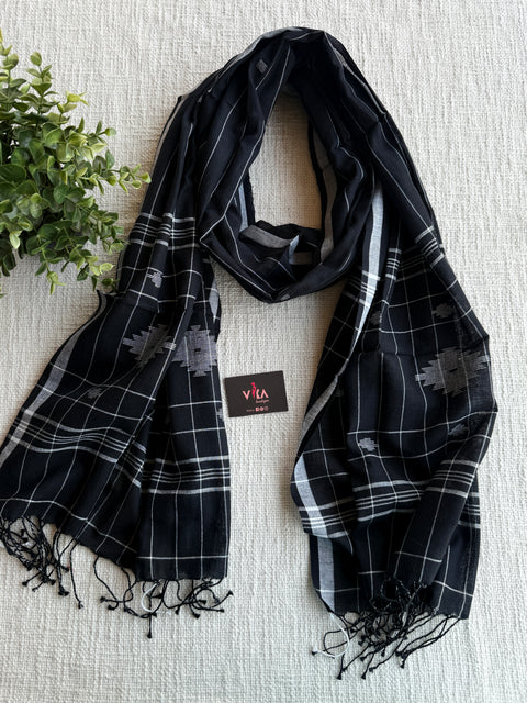 Jamdani Handloom Cotton Stole with Tassels