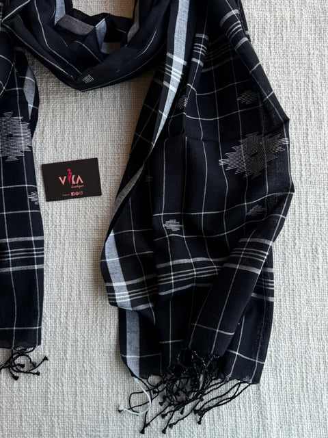 Jamdani Handloom Cotton Stole with Tassels