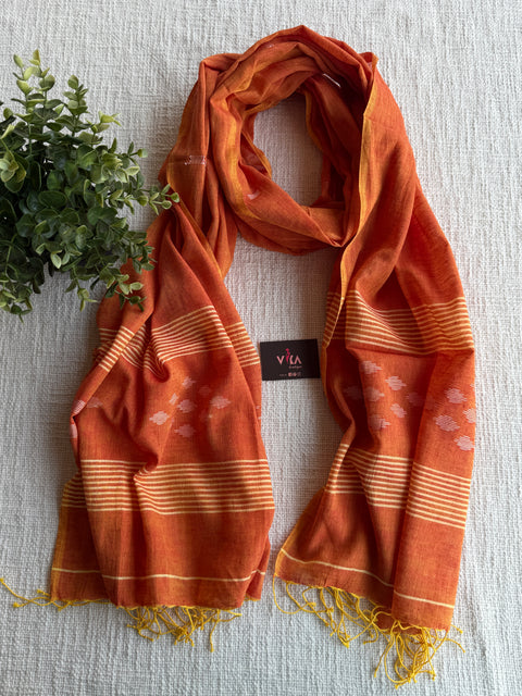 Jamdani Handloom Cotton Stole with Tassels
