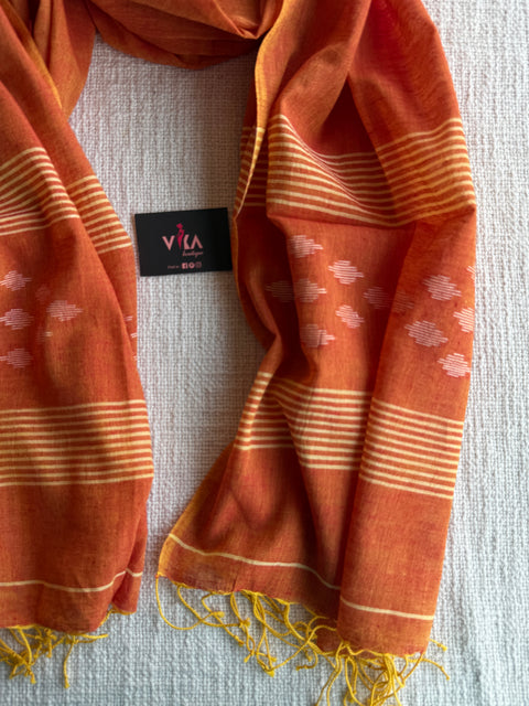 Jamdani Handloom Cotton Stole with Tassels