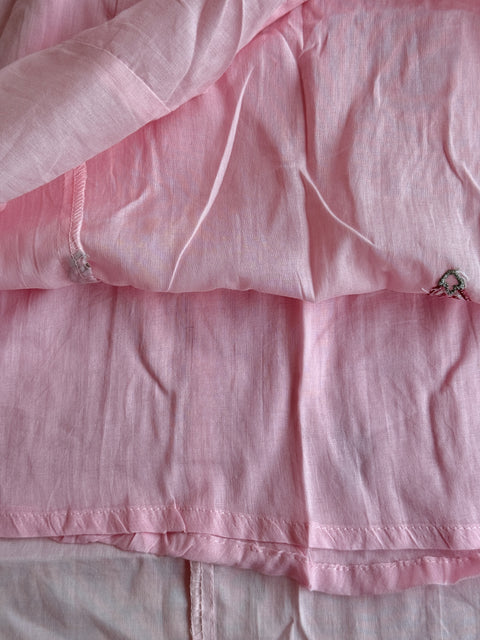 Baby pink Neck emb pure cotton suit set