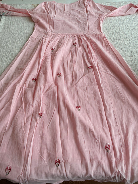 Baby pink Neck emb pure cotton suit set