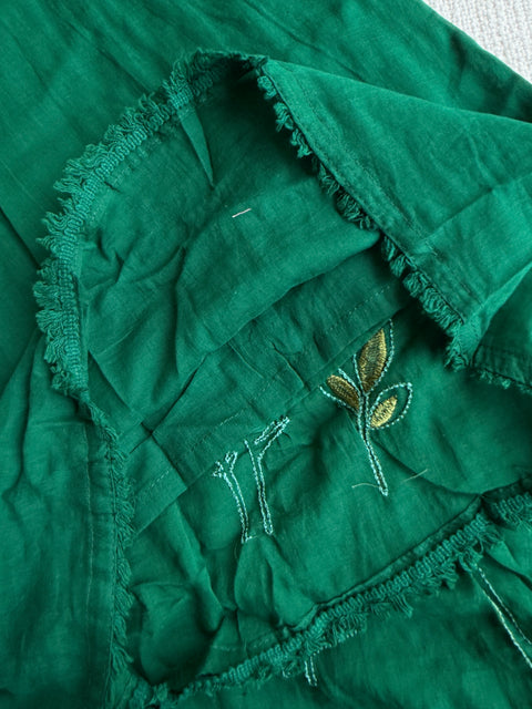 Green floral emb pure cotton suit set